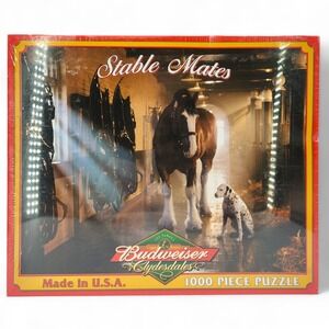Stable Mates 1000 Pc Jigsaw PUZZLE BUDWEISER Clydesdale Horse White Mountain NEW
